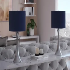 Table Lamps-Kirkland's Home Silver And Tapered Table Lamps, Set Of 2 Blue