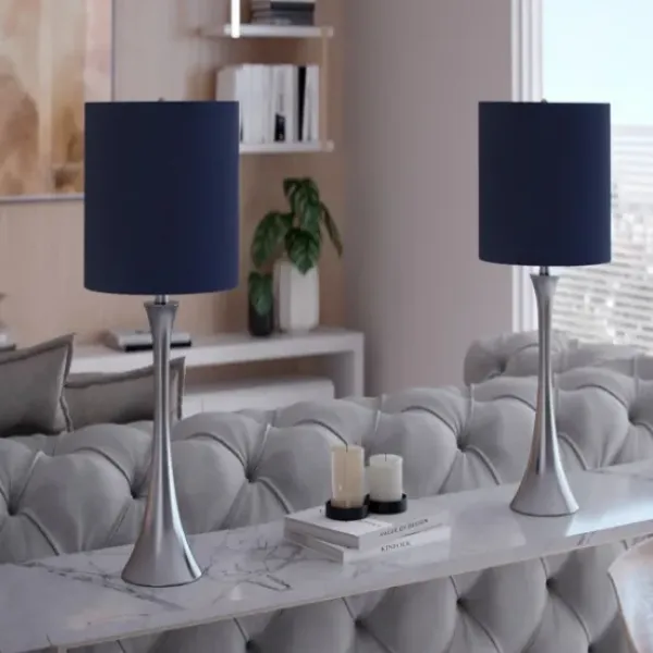 Table Lamps-Kirkland's Home Silver And Tapered Table Lamps, Set Of 2 Blue