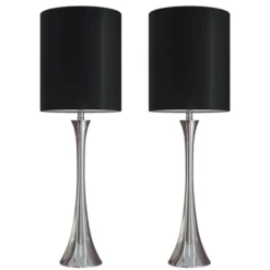 Table Lamps-Kirkland's Home Silver And Tapered Table Lamps, Set Of 2 Black