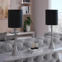 Table Lamps-Kirkland's Home Silver And Tapered Table Lamps, Set Of 2 Black