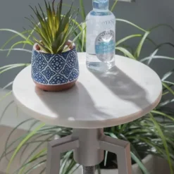 Accent & End Tables-Kirkland's Home Silver And White Marble Adjustable Drink Table Silver/White