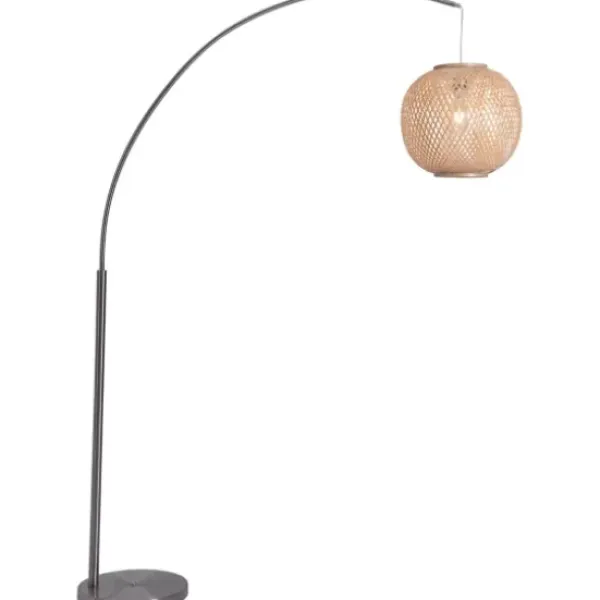 Floor Lamps-Kirkland's Home Silver Arch Woven Shade Floor Lamp Tan