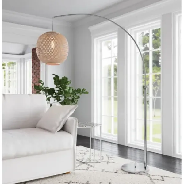 Floor Lamps-Kirkland's Home Silver Arch Woven Shade Floor Lamp Tan