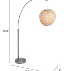 Floor Lamps-Kirkland's Home Silver Arch Woven Shade Floor Lamp Tan