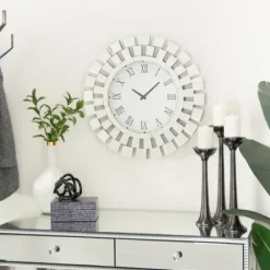 Clocks-Kirkland's Home Silver Glass Mirror Abstract Wall Clock