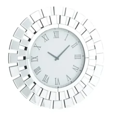 Clocks-Kirkland's Home Silver Glass Mirror Abstract Wall Clock