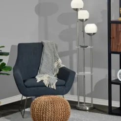 Floor Lamps-Kirkland's Home Silver Globe 3-Light Shelf Floor Lamp Silver/White