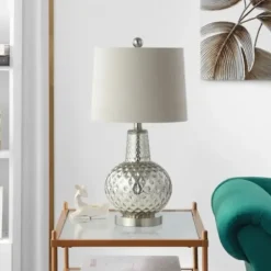 Table Lamps-Kirkland's Home Silver Hammered Mercury Glass Table Lamp White