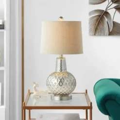 Table Lamps-Kirkland's Home Silver Hammered Mercury Glass Table Lamp White