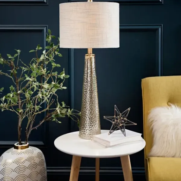 Table Lamps-Kirkland's Home Silver Mercury Glass Cone Table Lamp White