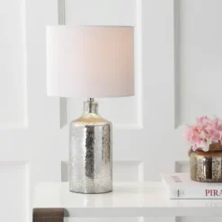 Table Lamps-Kirkland's Home Silver Mercury Glass Cylinder Table Lamp White