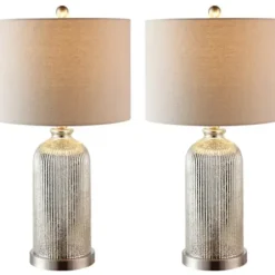 Table Lamps-Kirkland's Home Silver Mercury Glass Ribbed Table Lamps, Set Of 2 Tan