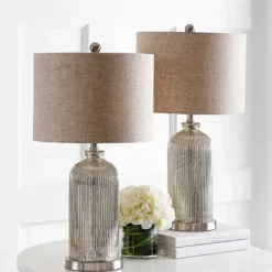 Table Lamps-Kirkland's Home Silver Mercury Glass Ribbed Table Lamps, Set Of 2 Tan