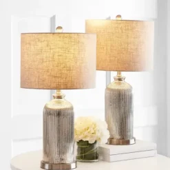 Table Lamps-Kirkland's Home Silver Mercury Glass Ribbed Table Lamps, Set Of 2 Tan