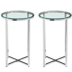 Accent & End Tables-Kirkland's Home Silver Metal And Glass Accent Tables, Set Of 2