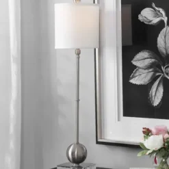 Buffet Lamps-Kirkland's Home Silver Metal Globe Buffet Lamp White