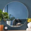Decorative Mirrors-Kirkland's Home Silver Metal Linear Round Mirror, 30 In. Gray