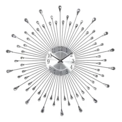 Clocks-Kirkland's Home Silver Metal Sunburst Droplet Frame Clock