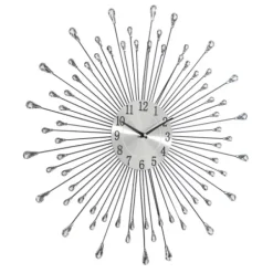 Clocks-Kirkland's Home Silver Metal Sunburst Droplet Frame Clock