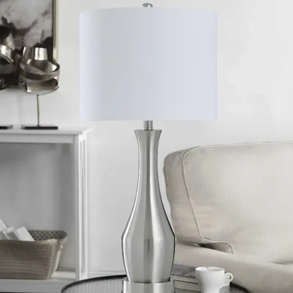 Table Lamps-Kirkland's Home Silver Metal Taper Table Lamp White