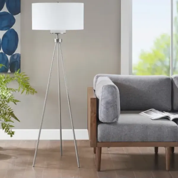 Floor Lamps-Kirkland's Home Silver Metal Tripod Floor Lamp White
