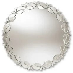 Decorative Mirrors-Kirkland's Home Silver Petal Leaf Round Wood Frame Wall Mirror