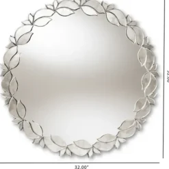 Decorative Mirrors-Kirkland's Home Silver Petal Leaf Round Wood Frame Wall Mirror