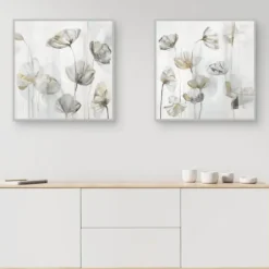 Canvas Art-Kirkland's Home Silver Poppies 2-Pc. Canvas Art Print Set White/Silver/Gold