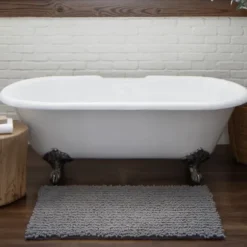 Bathroom Rugs-Kirkland's Home Silver Reversible Cotton Bath Mat, 60 In. Gray