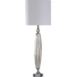 Buffet Lamps-Kirkland's Home Silver Ribbed Glass Buffet Lamp White