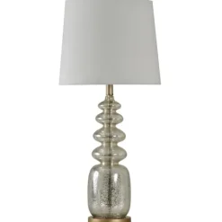 Table Lamps-Kirkland's Home Silver Rounded Mercury Glass Table Lamp White