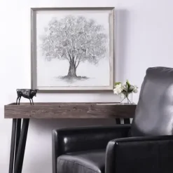 Framed Art-Kirkland's Home Silver Tree Rice Paper Framed Art Print Silver/White