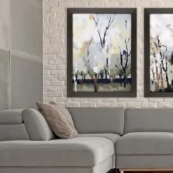 Framed Art-Kirkland's Home Silversong Birch Abstract Framed Art Print White/Gray