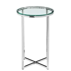 Accent & End Tables-Kirkland's Home Silvery Glass Top X Base Round Accent Table