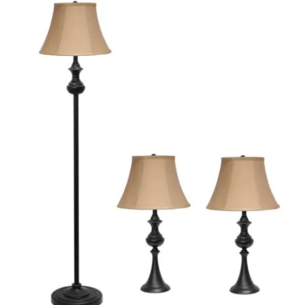 Table Lamps-Kirkland's Home Simple Bronze Metal 3-Pc. Floor And Table Lamp Set Brown