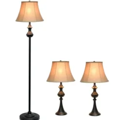 Table Lamps-Kirkland's Home Simple Bronze Metal 3-Pc. Floor And Table Lamp Set Brown