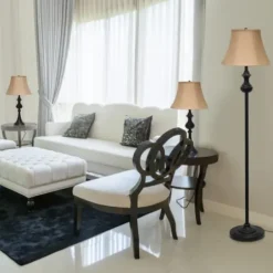 Table Lamps-Kirkland's Home Simple Bronze Metal 3-Pc. Floor And Table Lamp Set Brown