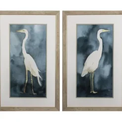 Framed Art-Kirkland's Home Simple Egret 2-Pc. Framed Wall Art Set White/Blue