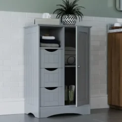Cabinets & Sideboards-Kirkland's Home Single Door 3-Drawer Cabinet Gray