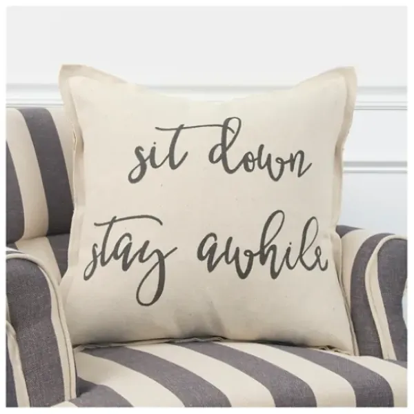 Pillows-Kirkland's Home Sit Down Stay Awhile Accent Pillow Tan/Black