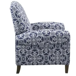 Accent Chairs-Kirkland's Home Sky Blue Fretwork Upholstered High Back Recliner Blue/White