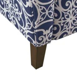 Accent Chairs-Kirkland's Home Sky Blue Fretwork Upholstered High Back Recliner Blue/White