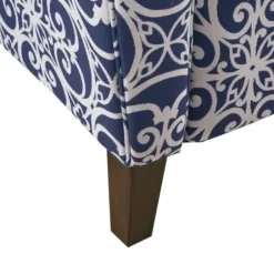 Accent Chairs-Kirkland's Home Sky Blue Fretwork Upholstered High Back Recliner Blue/White