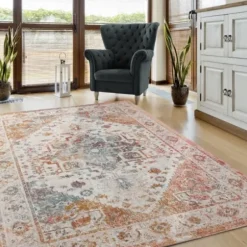 Outdoor Rugs-Kirkland's Home Sky Medallion Lava Indoor/Outdoor Area Rug, 5X7 Blue