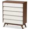 Dressers & Chests-Kirkland's Home Slant Two-Tone Walnut 5-Drawer Chest