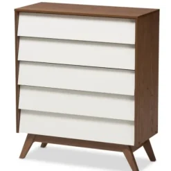 Dressers & Chests-Kirkland's Home Slant Two-Tone Walnut 5-Drawer Chest