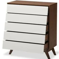 Dressers & Chests-Kirkland's Home Slant Two-Tone Walnut 5-Drawer Chest