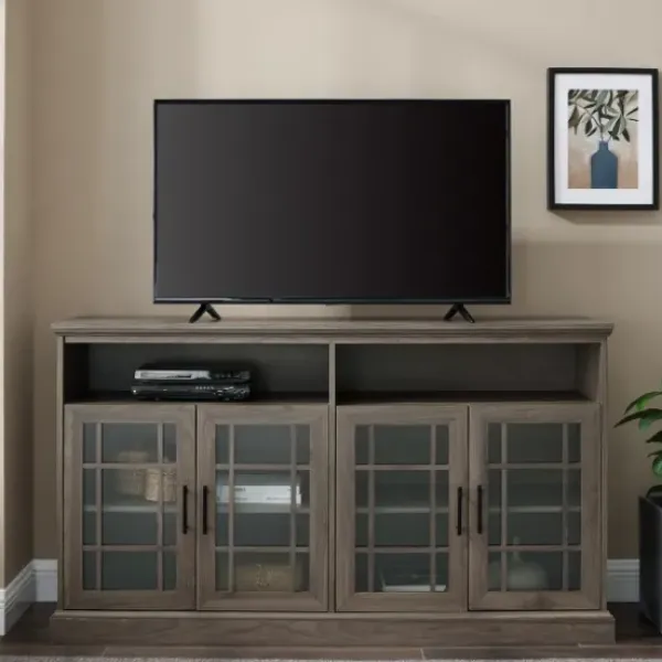 Tv Stands & Media Consoles-Kirkland's Home Slate Glass Door Classic Tv Stand Gray