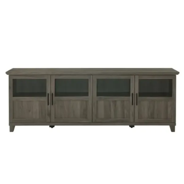 Tv Stands & Media Consoles-Kirkland's Home Slate Glass Paneled Door Tv Stand Gray