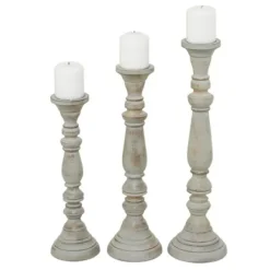 Candle Holders-Kirkland's Home Slate Rustic Mango Wood 3-Pc. Candle Holder Set Gray